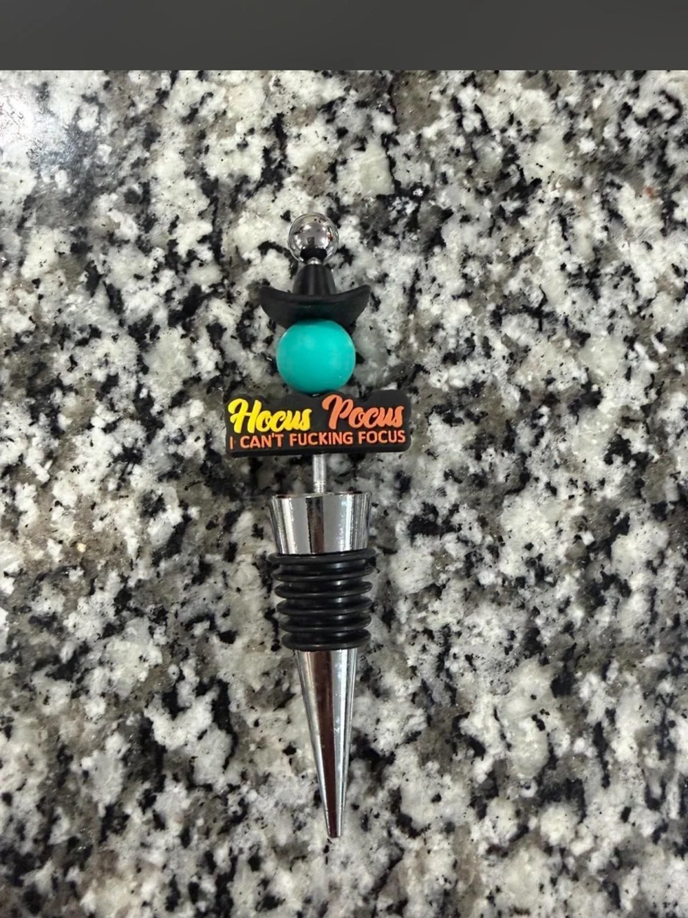 Novelty 'Hocus Pocus' Wine Bottle Stopper - Black and Turquoise